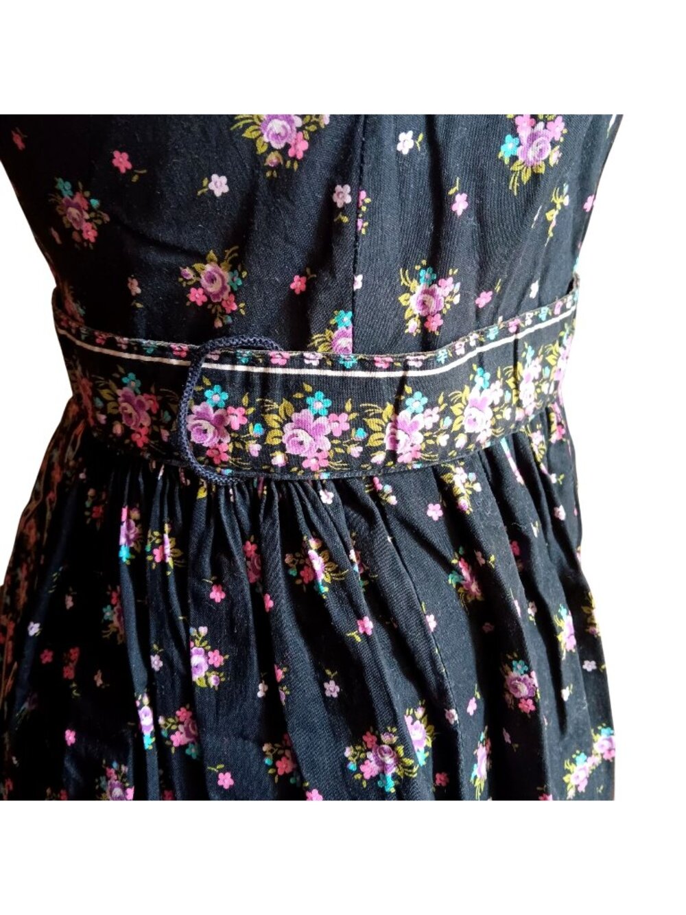 Prairie Midi Dress 6/8 Vintage 1950's Floral Sleeveless Pink Flowers Square Boho